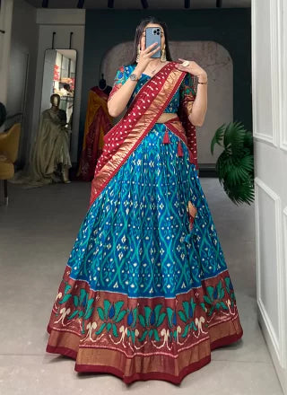 Firozi Tussar Silk A - Line Lehenga Choli