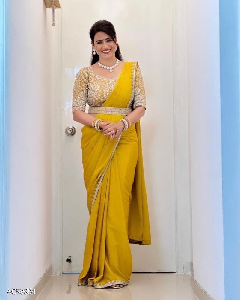 (Full stitching blouse) pure chinon saree fancy work - (Full stitching blouse) pure chinon saree fancy work