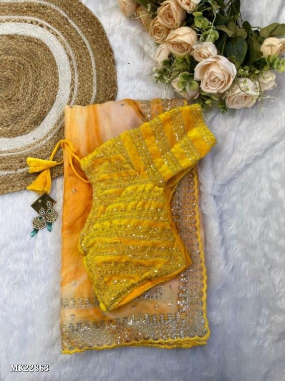 (full stitching blouse)embroidery work 3 mm sequence work saree - (full stitching blouse)embroidery work 3 mm sequence work saree