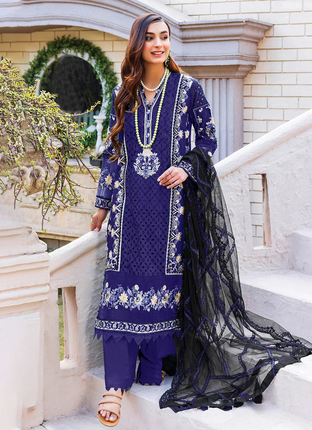 BLUE Georgette Pakistani Salwar Suit With Embroidered Work
