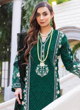 Green Georgette Pakistani Salwar Suit With Embroidered Work