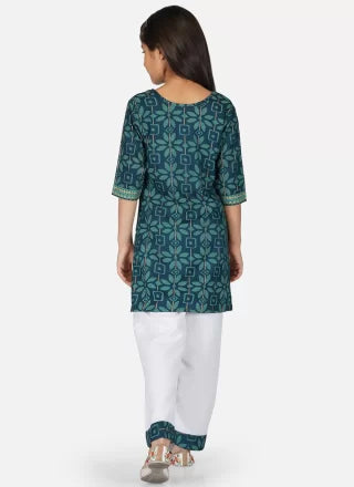 Green Cotton Salwar Suit With Embroidered Work For Ceremonial