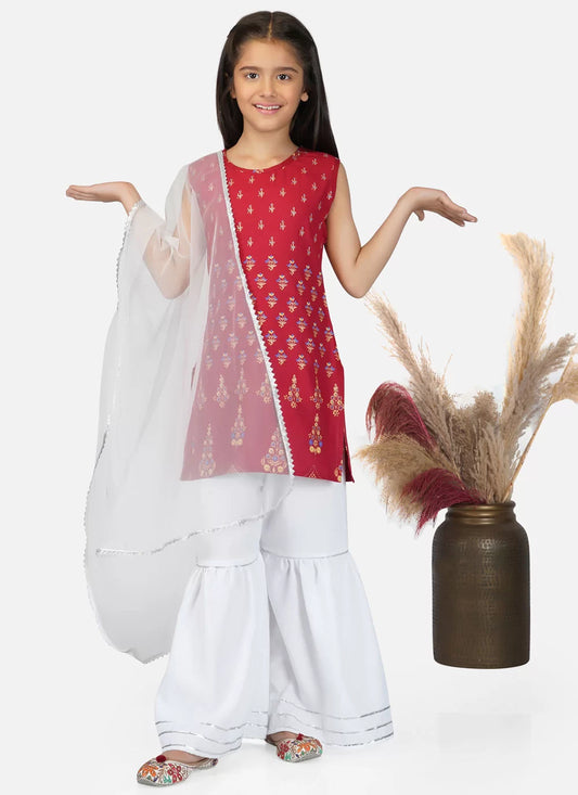 Maroon Cotton Salwar Suit With Print Work