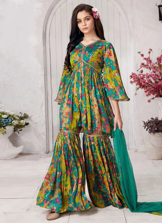 Multi Colour Embroidered And Print Work Muslin Salwar Suit
