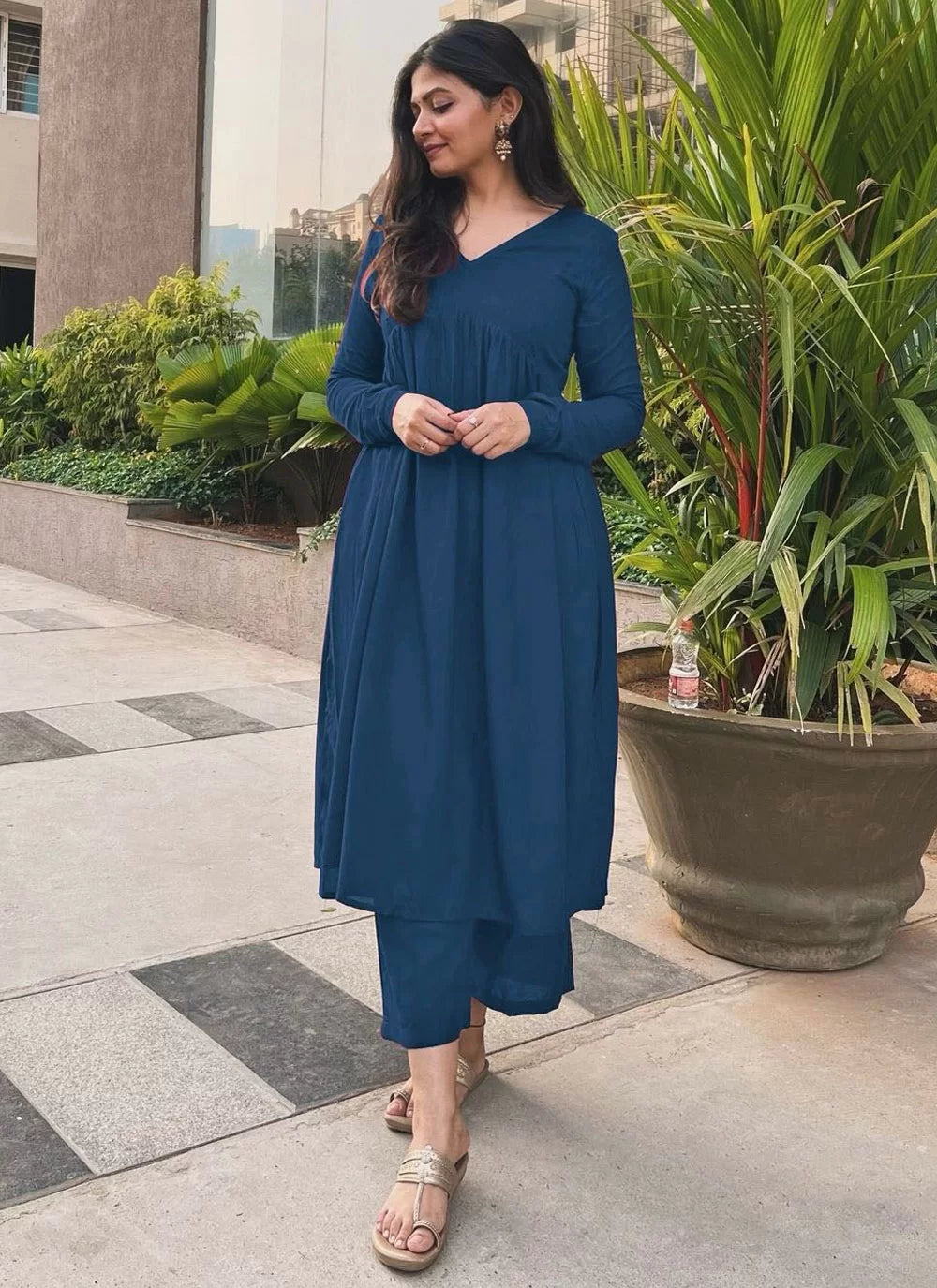 Rayon Party Wear Kurti In Blue
