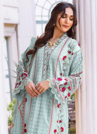 Sea Green Georgette Pakistani Salwar Suit With Embroidered Work