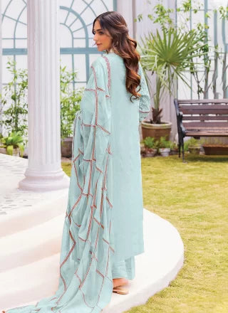 Sea Green Georgette Pakistani Salwar Suit With Embroidered Work