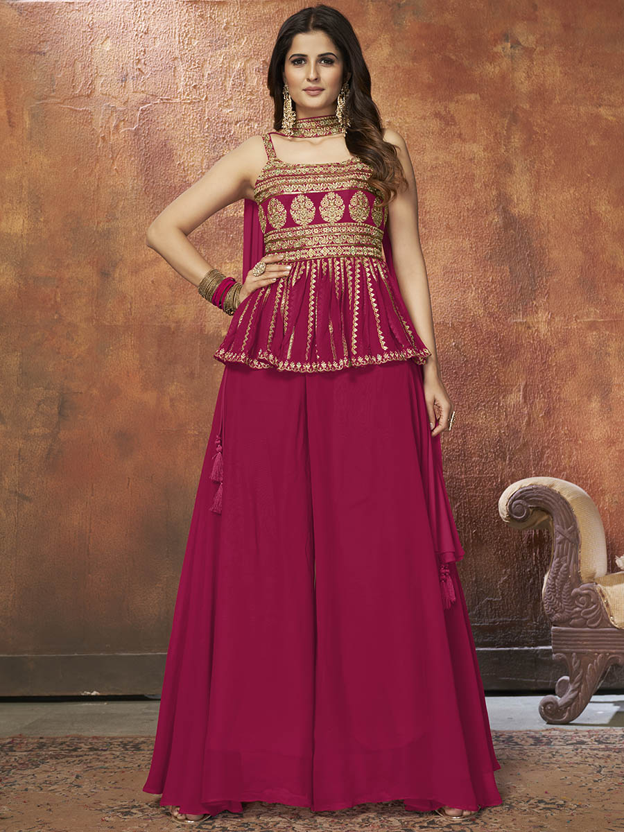 Pink Georgette Embroidered Designer Suit