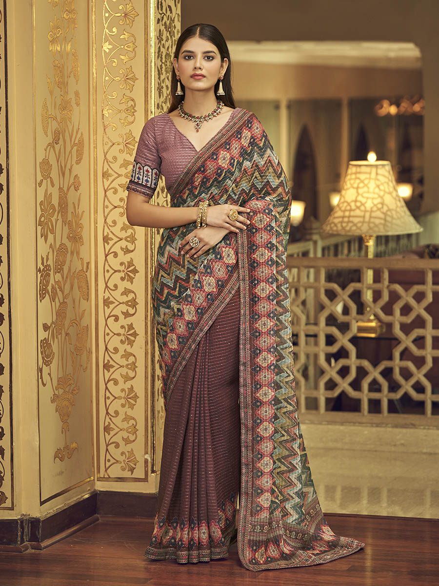 Multicolour Gorgette Designer Saree
