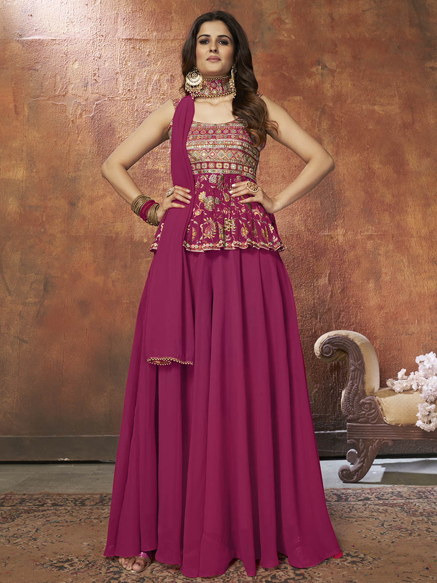 Pink Georgette Embroidered Designer Suit