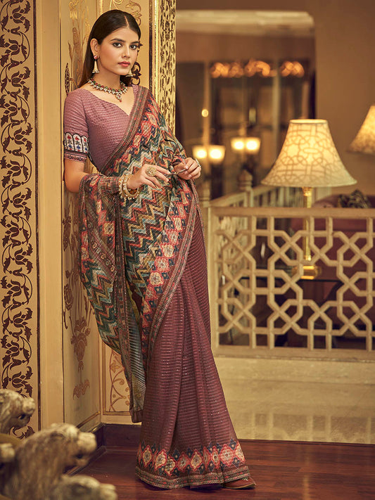 Multicolour Gorgette Designer Saree