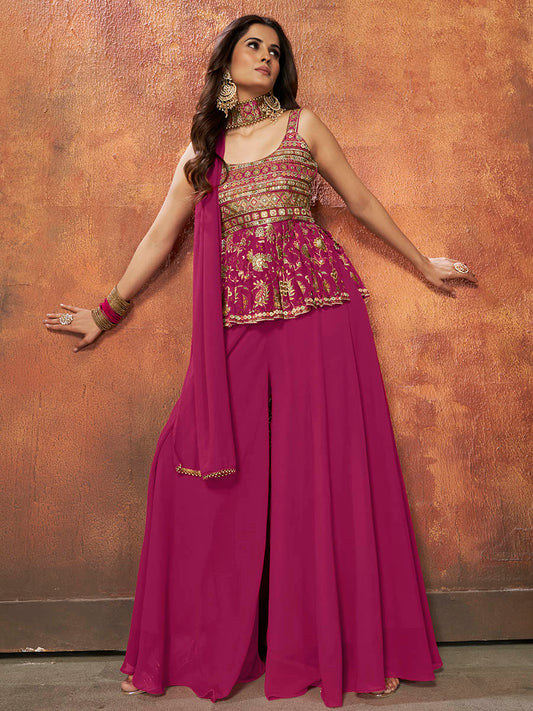 Pink Georgette Embroidered Designer Suit