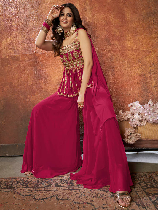 Pink Georgette Embroidered Designer Suit