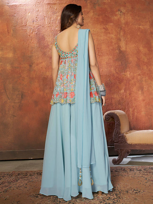 Blue Georgette Embroidered Designer Suit