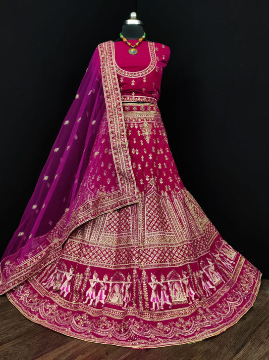 डिजाइनर मखमल कढ़ाई हीरा काम लेहेंगा चोली