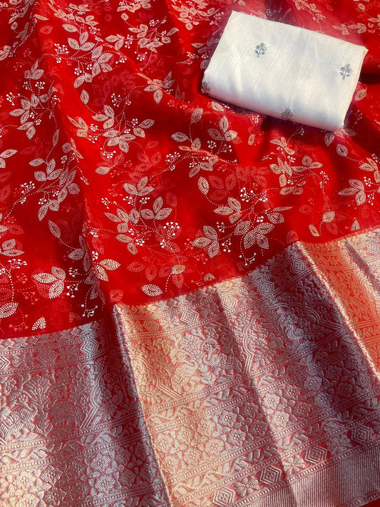 Party Wear Organza Jacquard Zari Weaving Saree