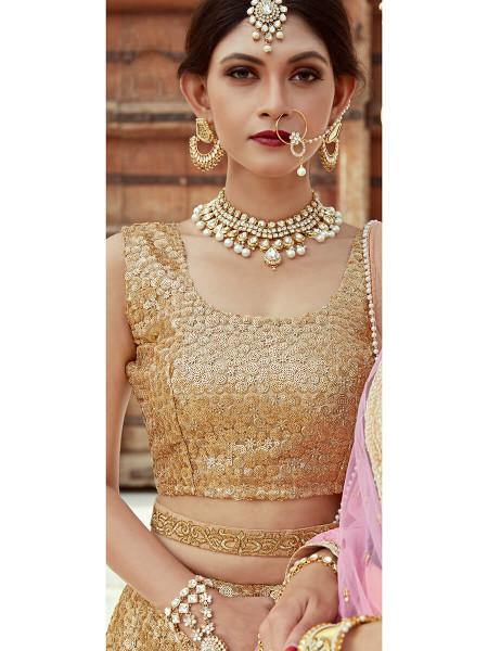 बेज सॉफ्ट नेट लहंगा