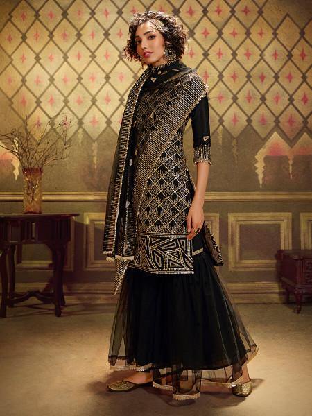 Black Soft Net Gharara Suit