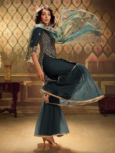 रामा ग्रीन सॉफ्ट नेट घरारा सूट