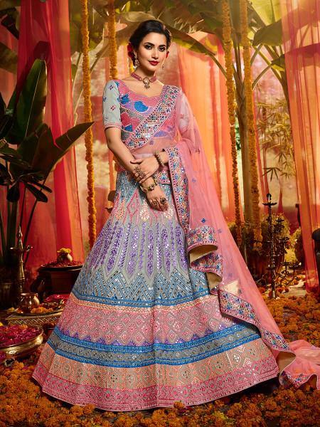 Grey and Pure Organza Embroidered Lehenga