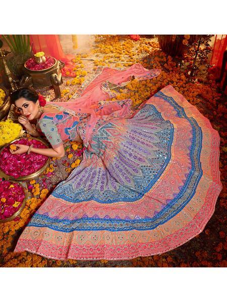 ग्रे और शुद्ध ऑर्गेना कढ़ाई वाला लहंगा