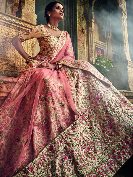 Jute White Art Silk Embroidered Lehenga