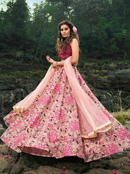 Magenta Pink Embroiderd Net Lehenga Choli