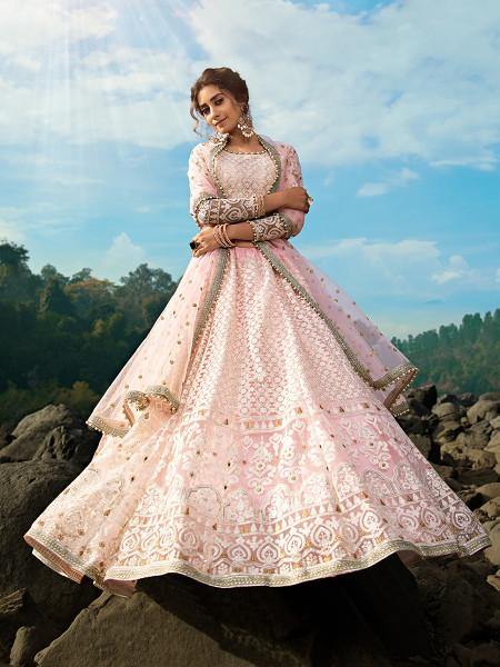 Baby Pink Net Heavy Embroidered Lehenga
