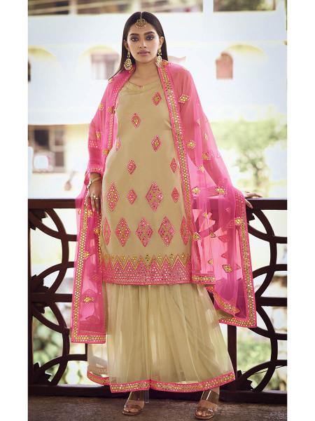 Beige Heavy Embroidered Gharara Suit