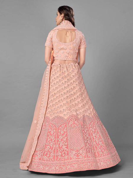 Peach Heavy Embroidered Soft Net bridal Lehenga