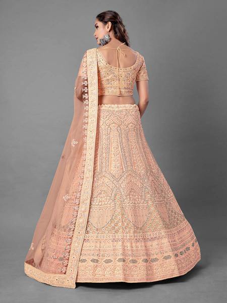Peach Heavy Embroidered Soft Net bridal Lehenga