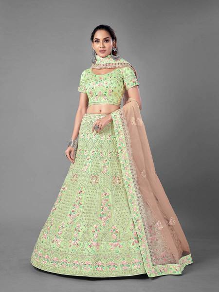 Pista Heavy Embroidered Soft Net bridal Lehenga