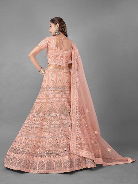 Peach Heavy Embroidered Soft Net bridal Lehenga