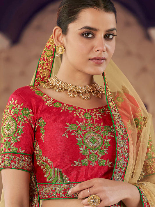 ग्रीन आर्ट सिल्क जैक्वार्ड कढ़ाई वाला लहंगा