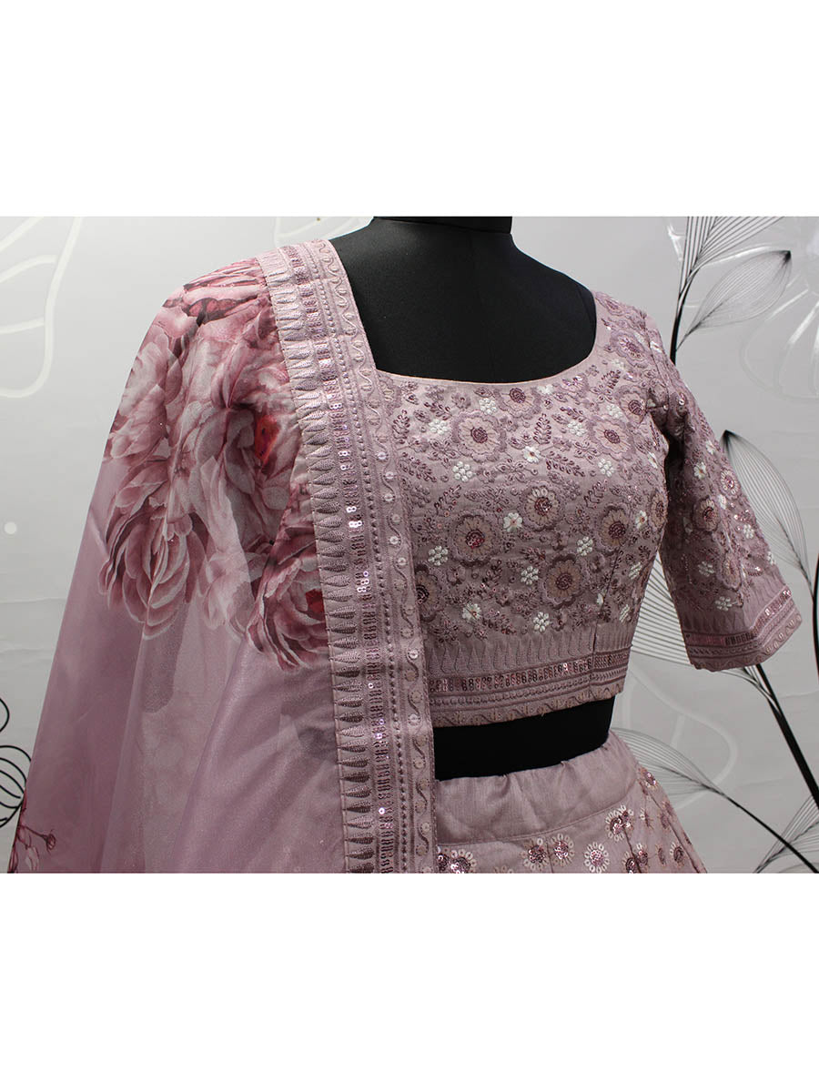 Dusty Pink Pink Art Silk Embroidered Designer Lehenga