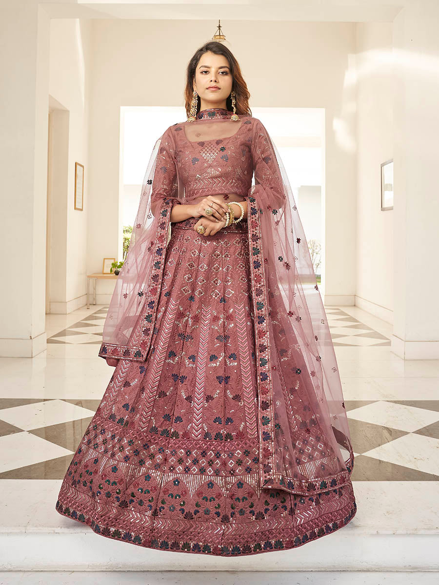 Rust Orange Heavy Embroidered Designer Lehenga