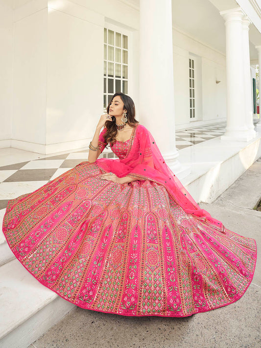 Deep Pink Heavy Embroidered Designer Lehenga