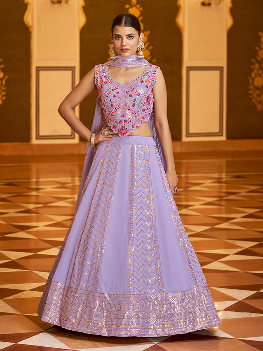 लवेंडर गोर्जेट कढ़ाई डिजाइनर लहंगा चोली