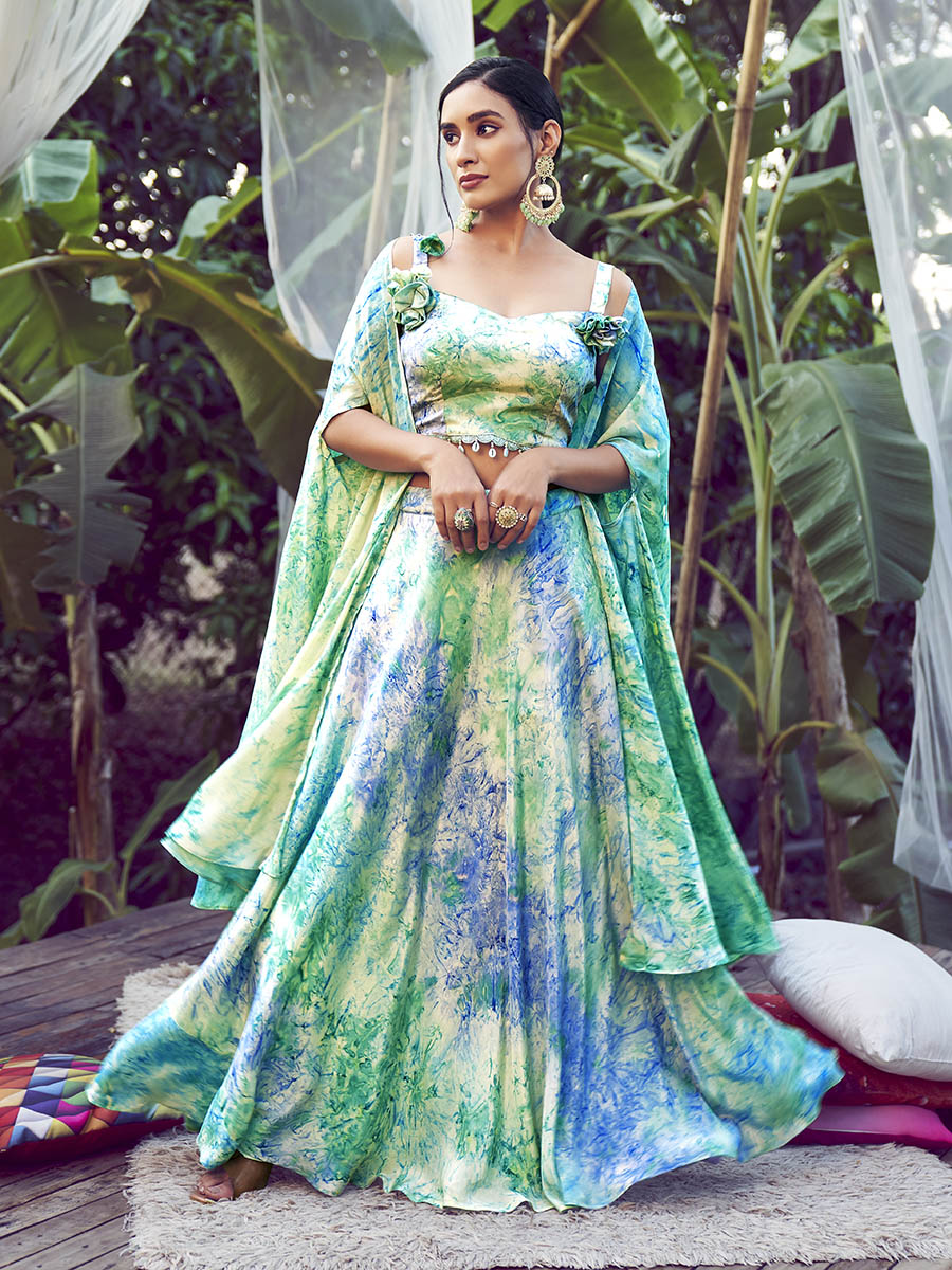 स्काई सिल्क डिजिटल प्रिंटेड डिज़ाइनर लहंगा