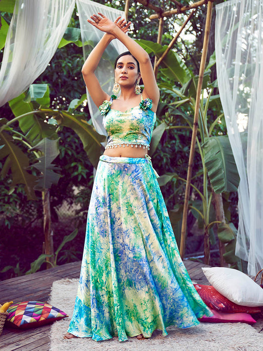 स्काई सिल्क डिजिटल प्रिंटेड डिज़ाइनर लहंगा