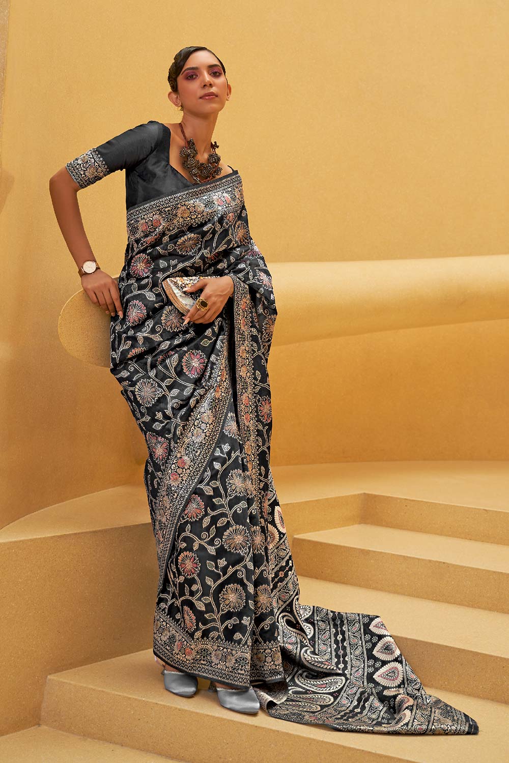 Kitasha Black Cotton Chikankari Saree