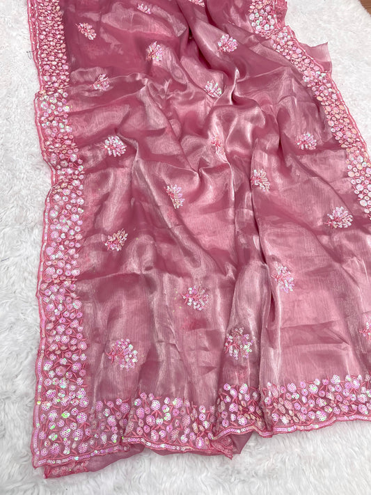 Trending Jimmy Choo Saree Embroidery Sequence Work Saree