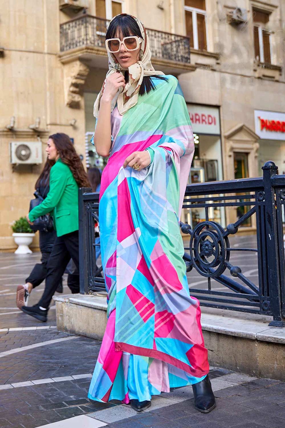 Kriss Multi-Color Silk Abstract One Minute Saree