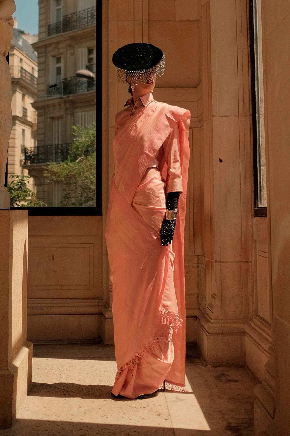 Kaya Silk Pink Block Print One Minute Saree