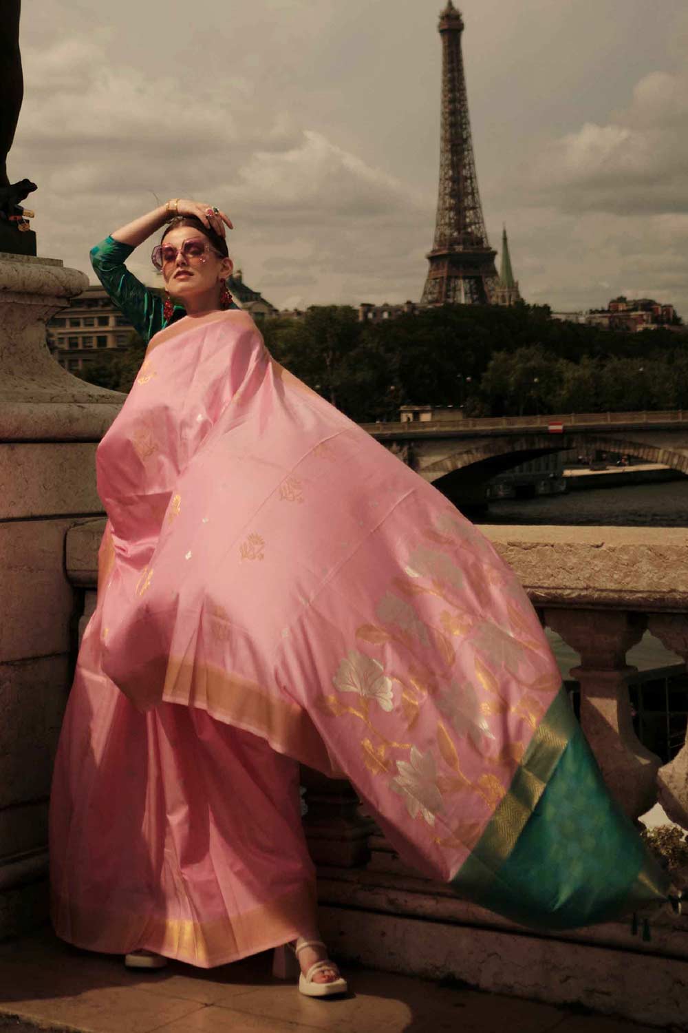 जूल्स सिल्क लैवेंडर ब्लॉक प्रिंट वन मिनट साड़ी