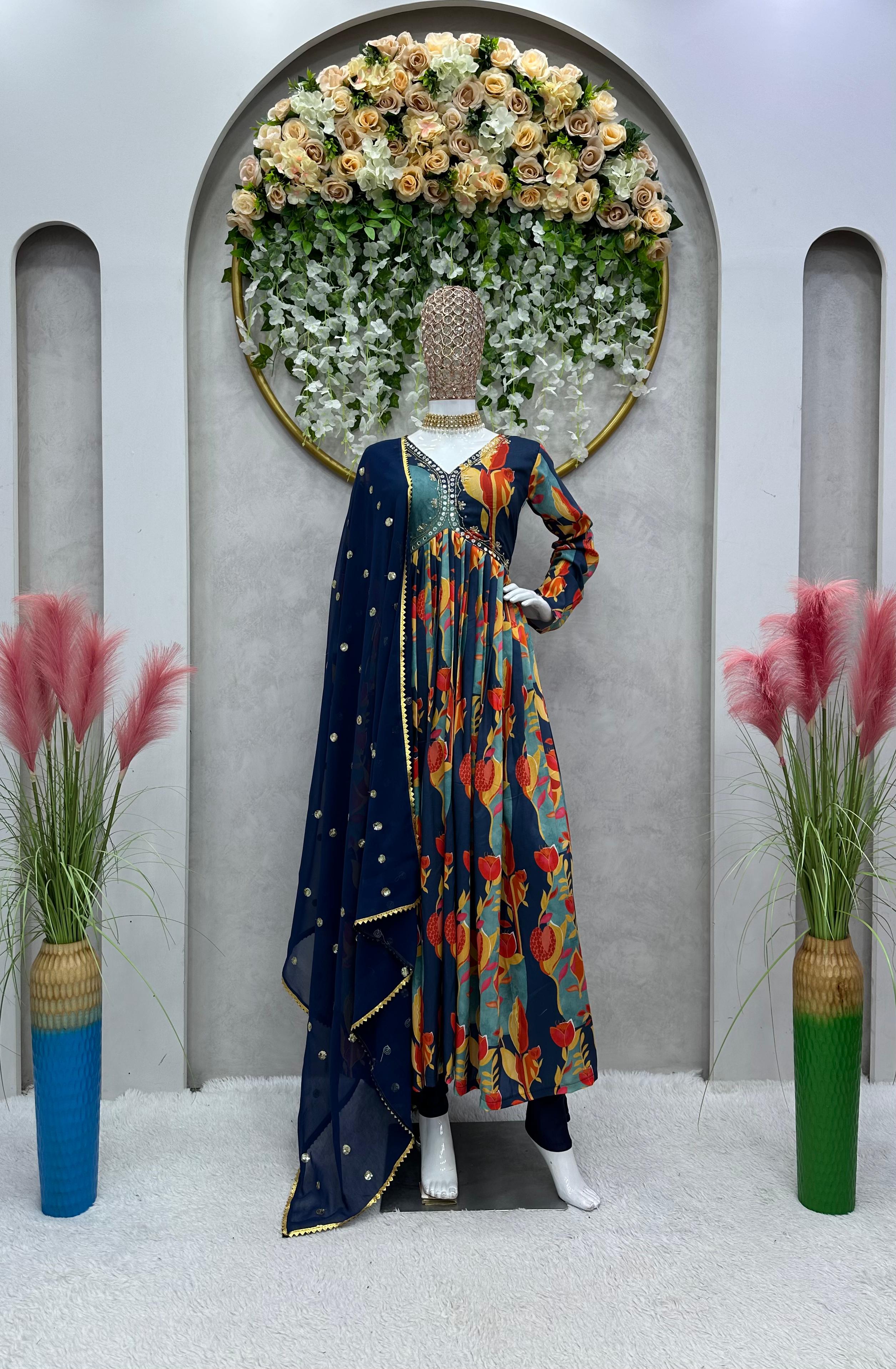 Most Tranding Printed Hand Work Gown