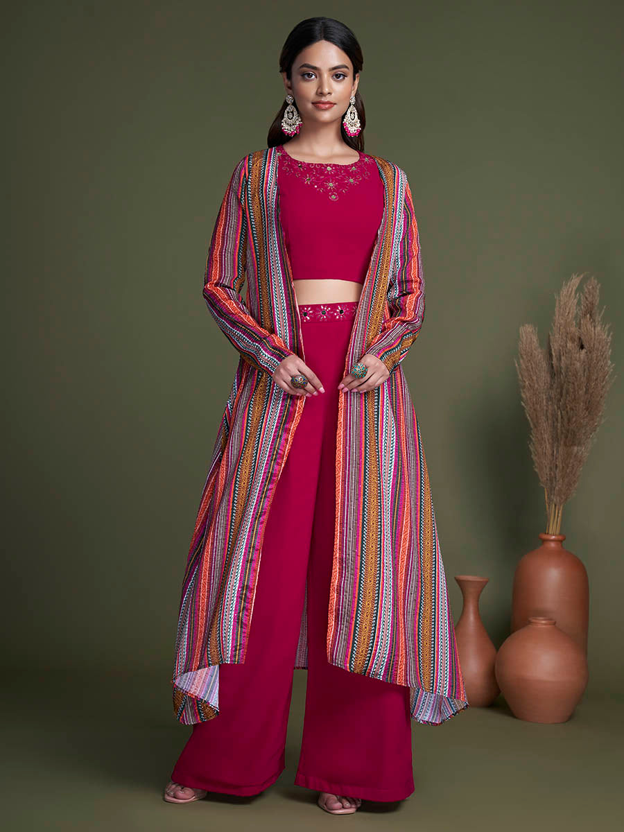 रानी जॉर्जेट चोली पलाज़ो सूट