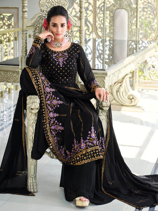 Dark Blue Real Georgette Gharara Suit