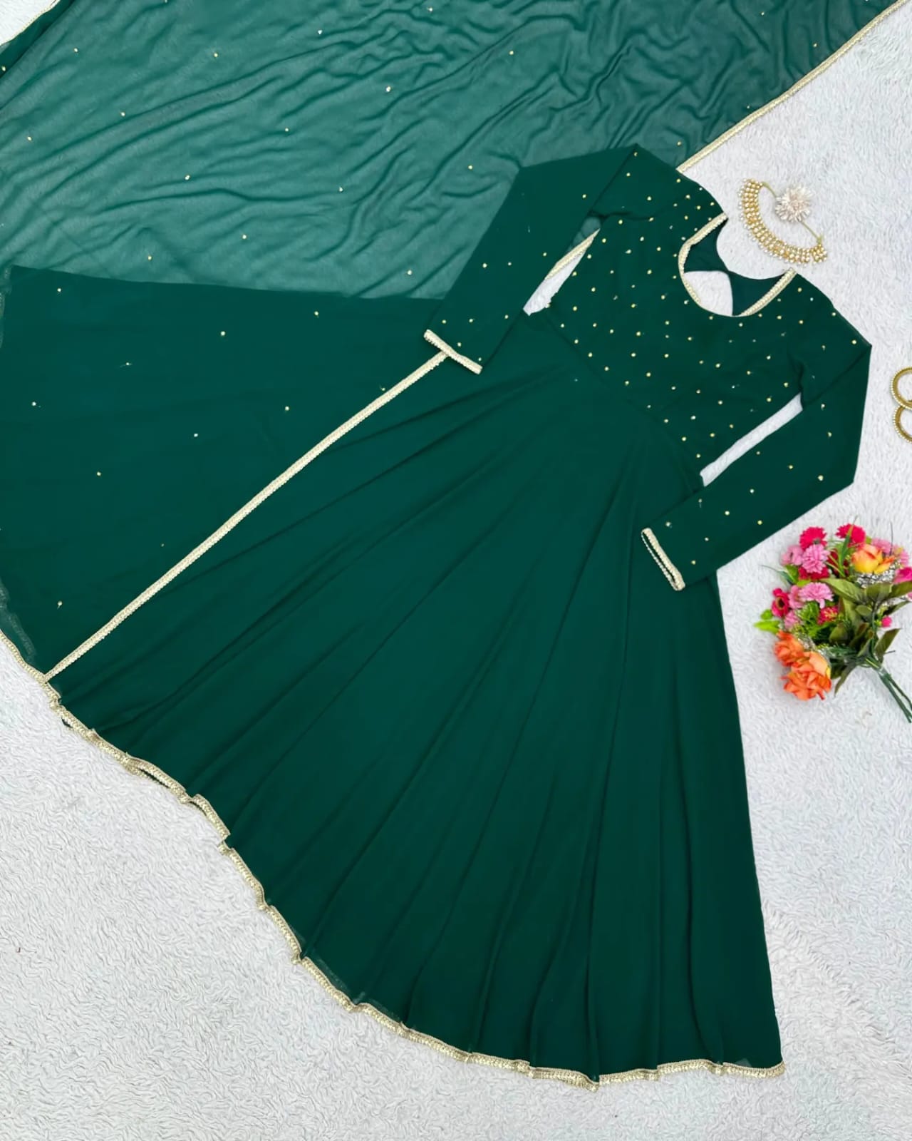 Attractive Green Colour Georgette gown