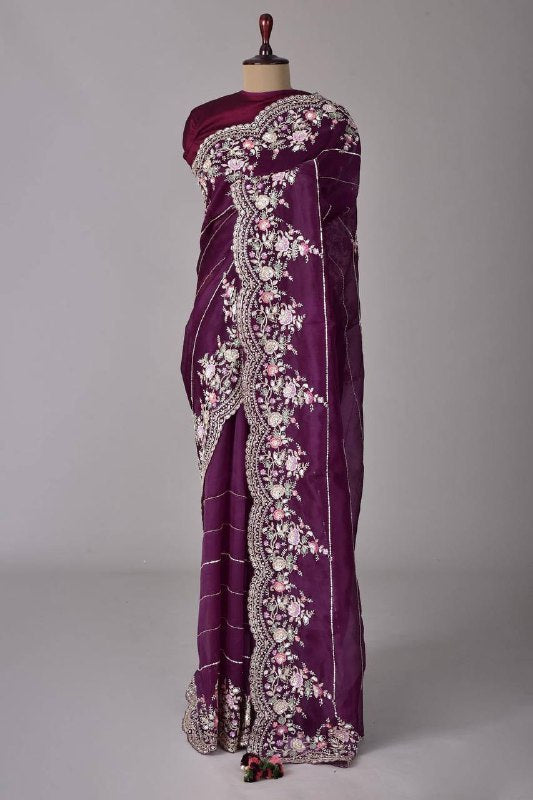 Partywear Rangoli Silk Heavy Embroidery & Sequence Work Saree